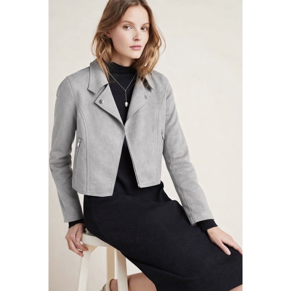 Anthropologie Women's Light Gray Leza Suede Moto Jacket Size S